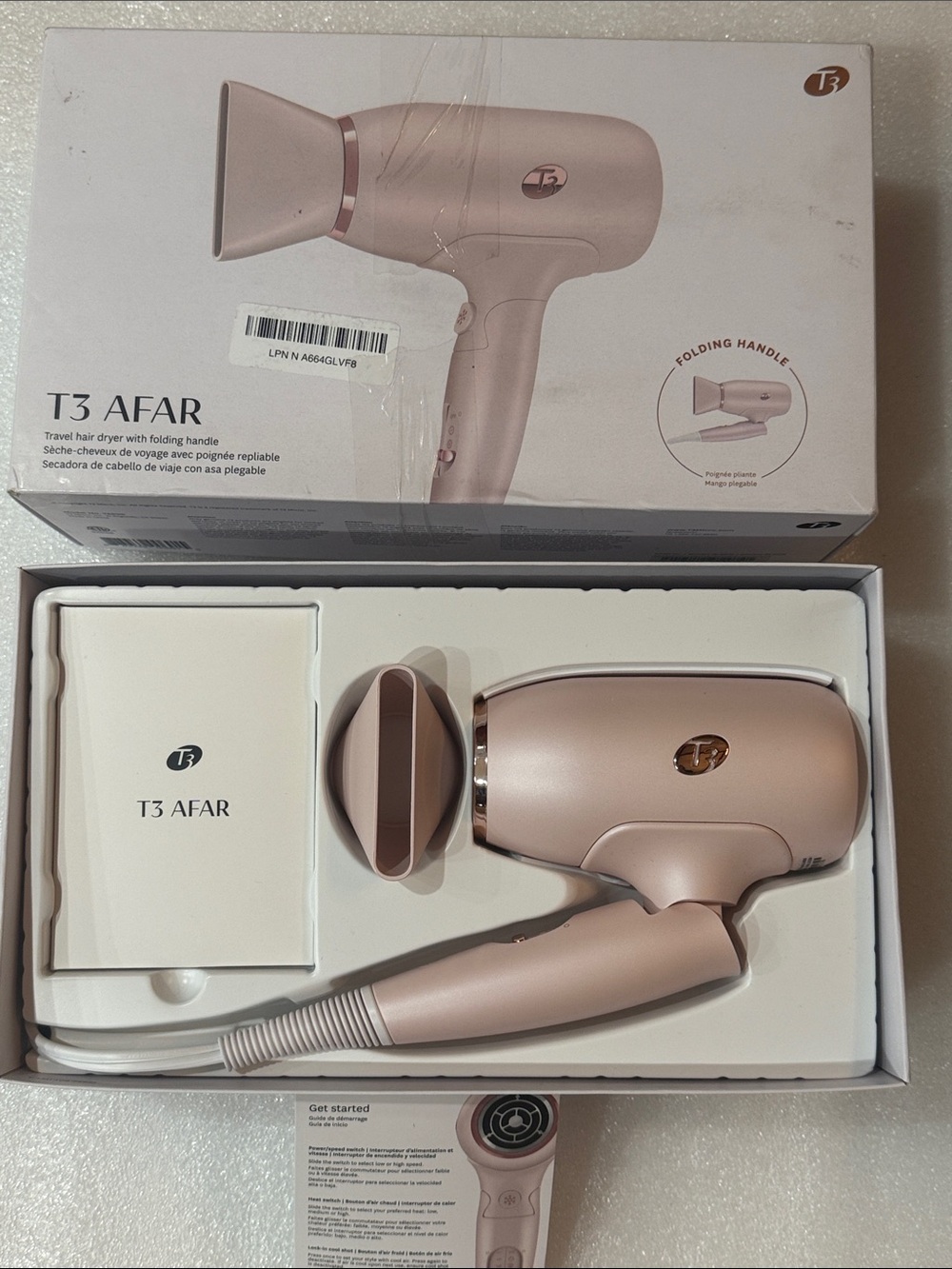 T3 Afar Travel Hair Dryer with Diffuser Attachment New
